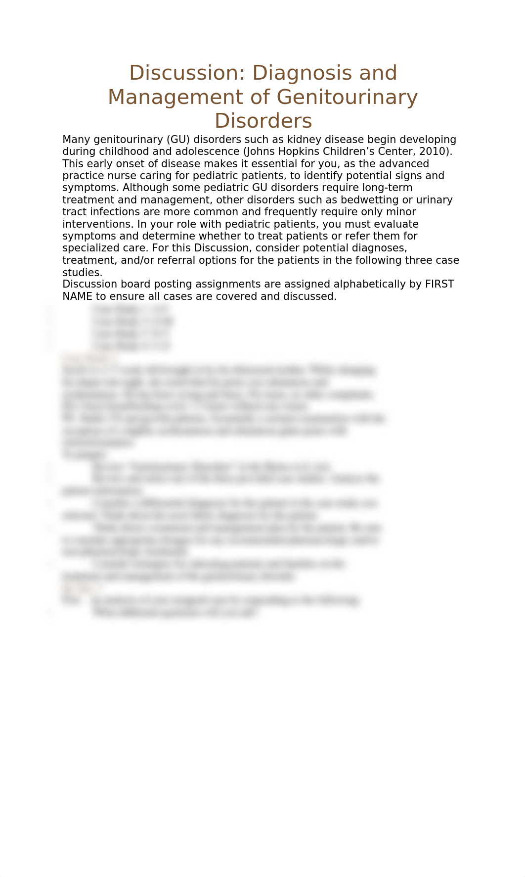 Pediatric Week 9 Discussion- Diagnosis and Management of Genitourinary Disorders .docx_d6zatzclphz_page1