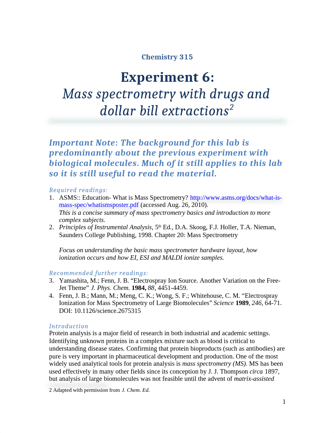 Experiment 6 - Mass Spectrometry (Revised Spring 2022) (2).docx_d6zzxw8fsov_page1