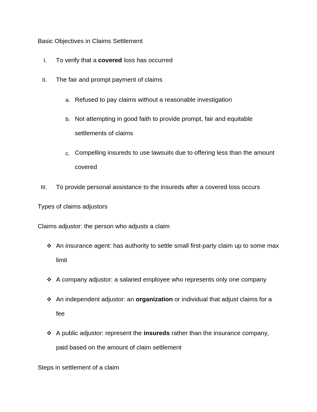 Class Material Basic Objectives in Claims Settlement_d716e70eqf2_page1