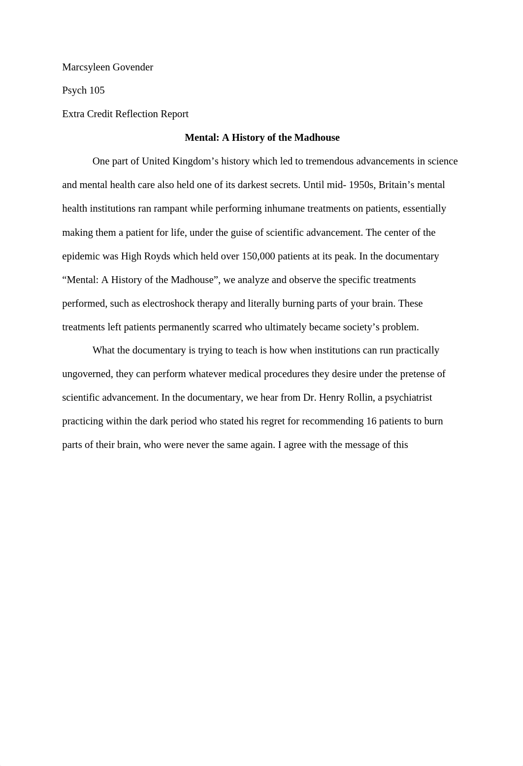 Mental - A History of the Madhouse (Reflection Report).docx_d71cfh7n1la_page1