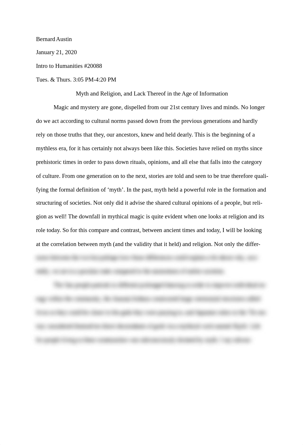 Myth and Religion, and Lack Thereof in the Age of Information .docx_d73juadqgbj_page1