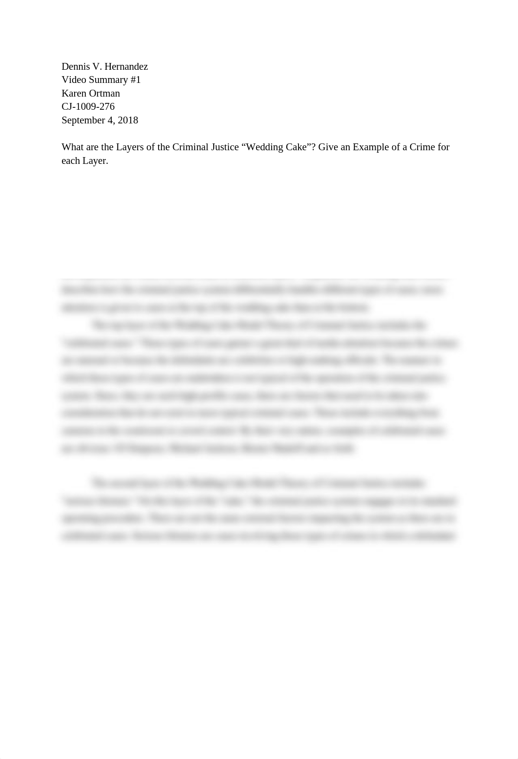 What are the Layers of the Criminal Justice "Wedding Cake"? Give an Example of a Crime for each Laye_d73yxgmsgf9_page1