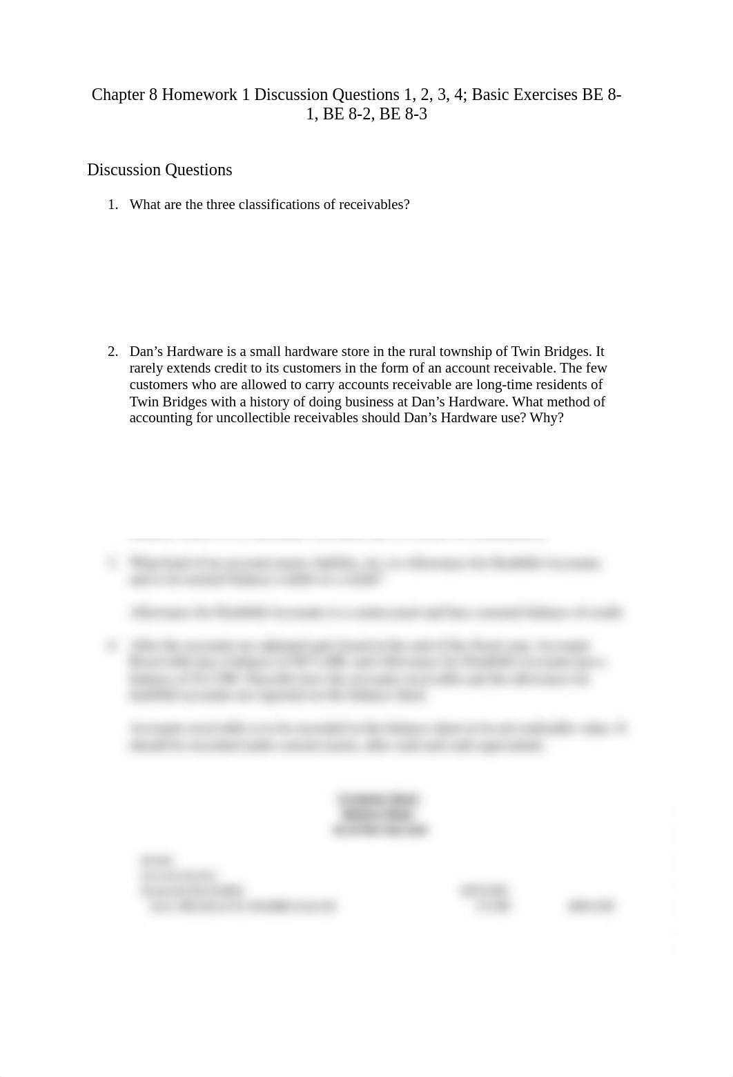 ACC-120 Chapter 8 Homework 1 Discussion Questions 1, 2, 3, 4; Basic Exercises BE 8-1, BE 8-2, BE 8-3_d741frep5i8_page1