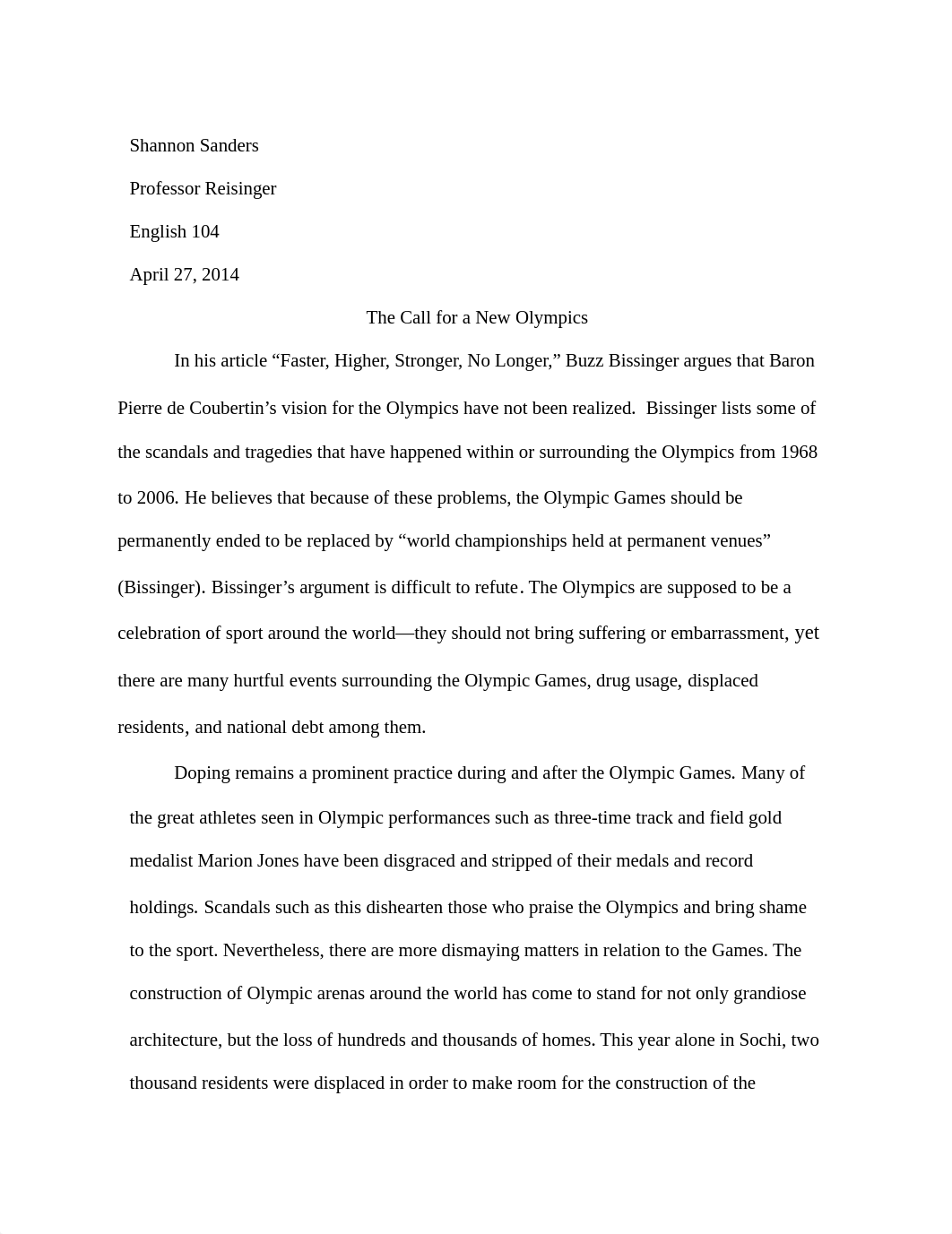 Reaction paper agreeing and disagreeing with bissinger_d74mduncq91_page1