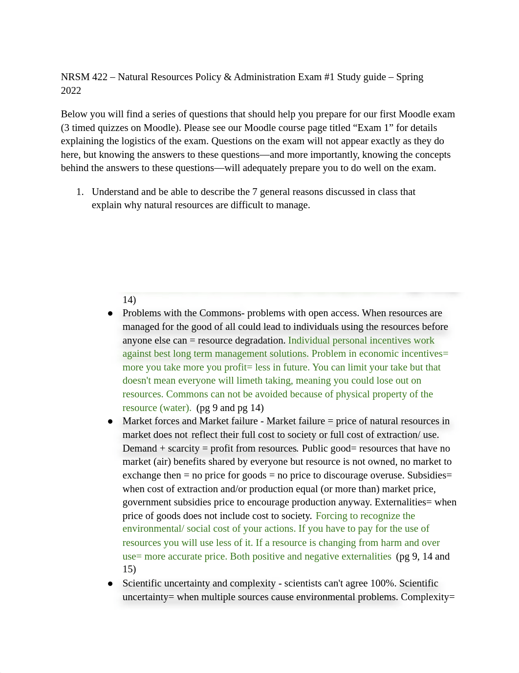 NRSM 422 - Natural Resources Policy & Administration Exam #1 Study guide - Spring 2022 .pdf_d759fphgj7m_page1