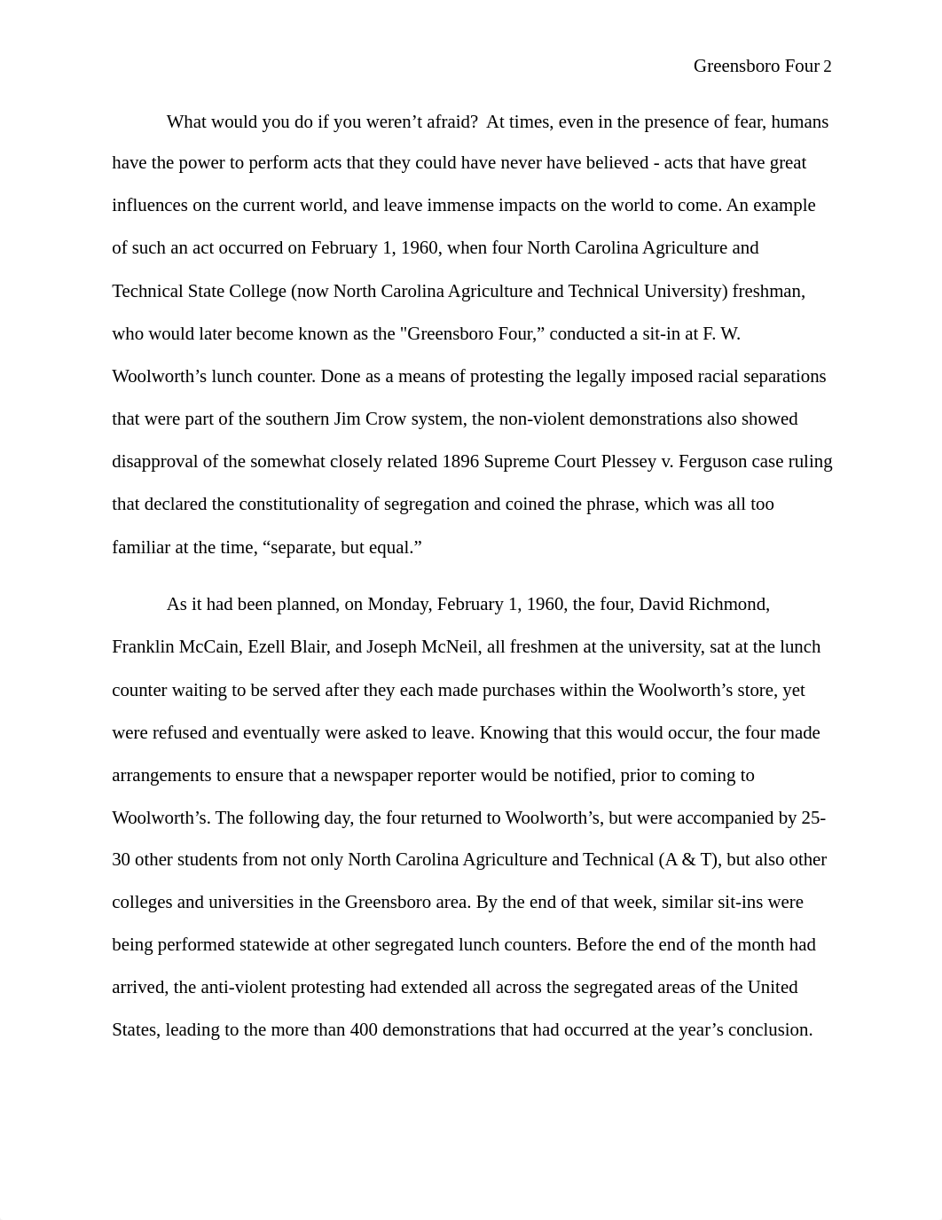 Analysis of the North Carolina Agriculture and Technical State Colleges's  Greensboro Four and the 1_d76o5x2ovuj_page2