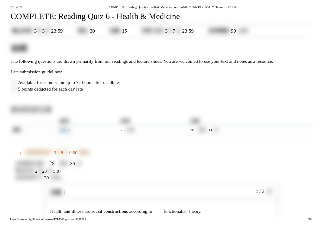 COMPLETE_ Reading Quiz 6 - Health & Medicine_ Wi19 AMERICAN DIVERSITY Online_ SOC 130.pdf_d78n4mdfrfo_page1