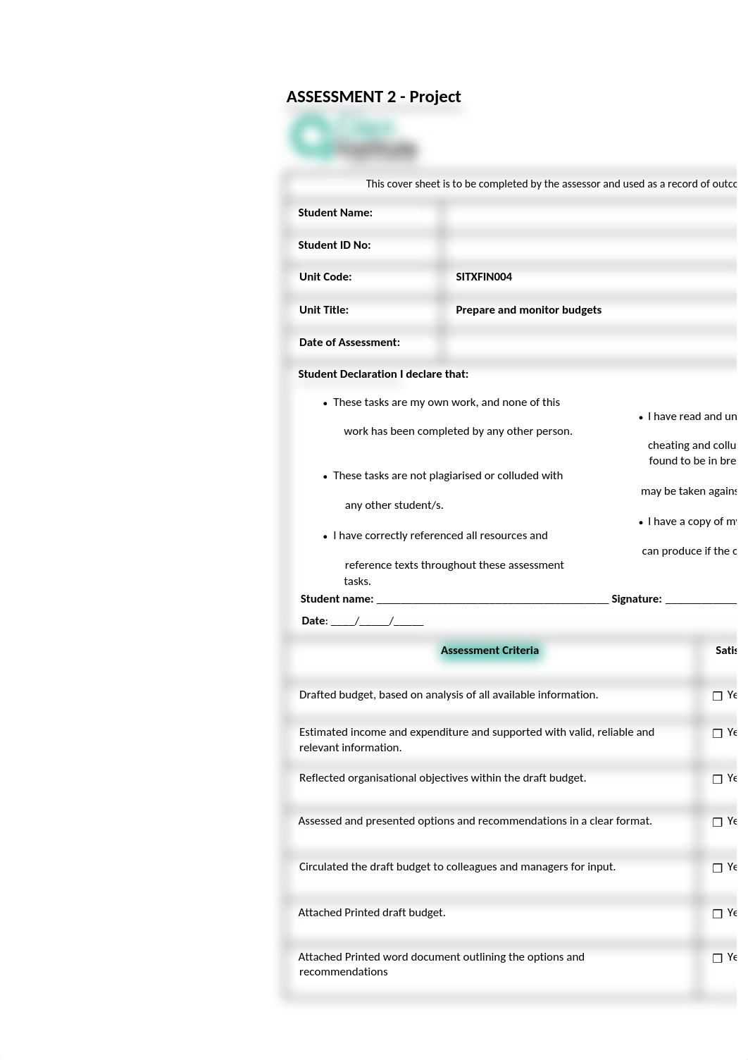 ASSESSMENT 2 SITXFIN004 (Complete) Prepare and monitor budgets.docx_d7a8tsuos37_page1