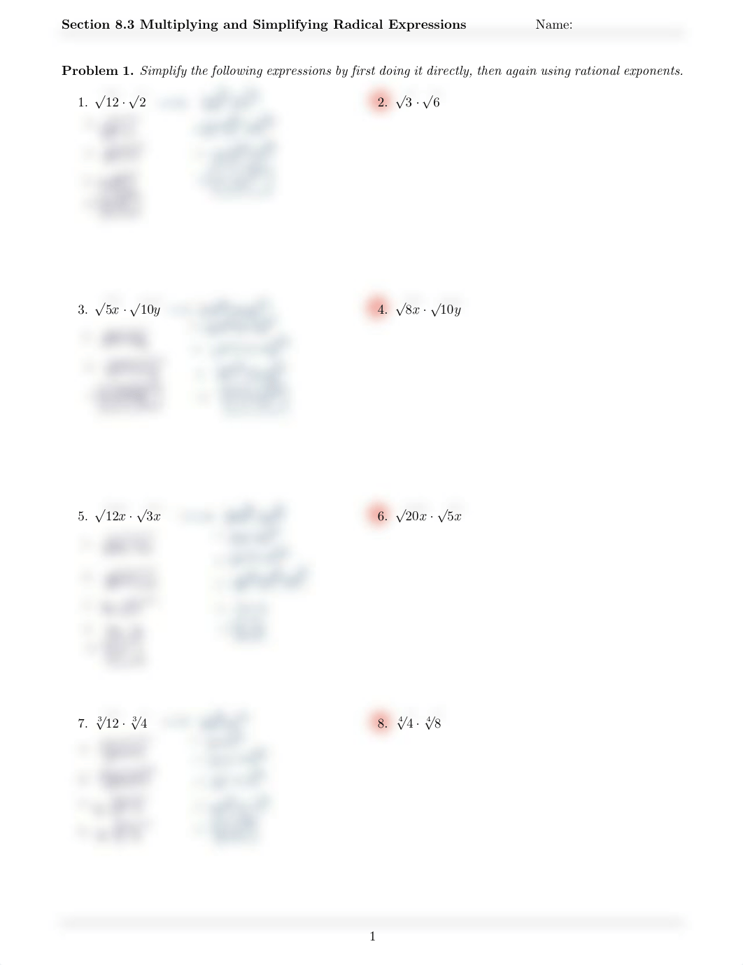 Section 8.3 Multiplying and Simplifying Radical Expressions Partial Solutions.pdf_d7azxr2w8xd_page1