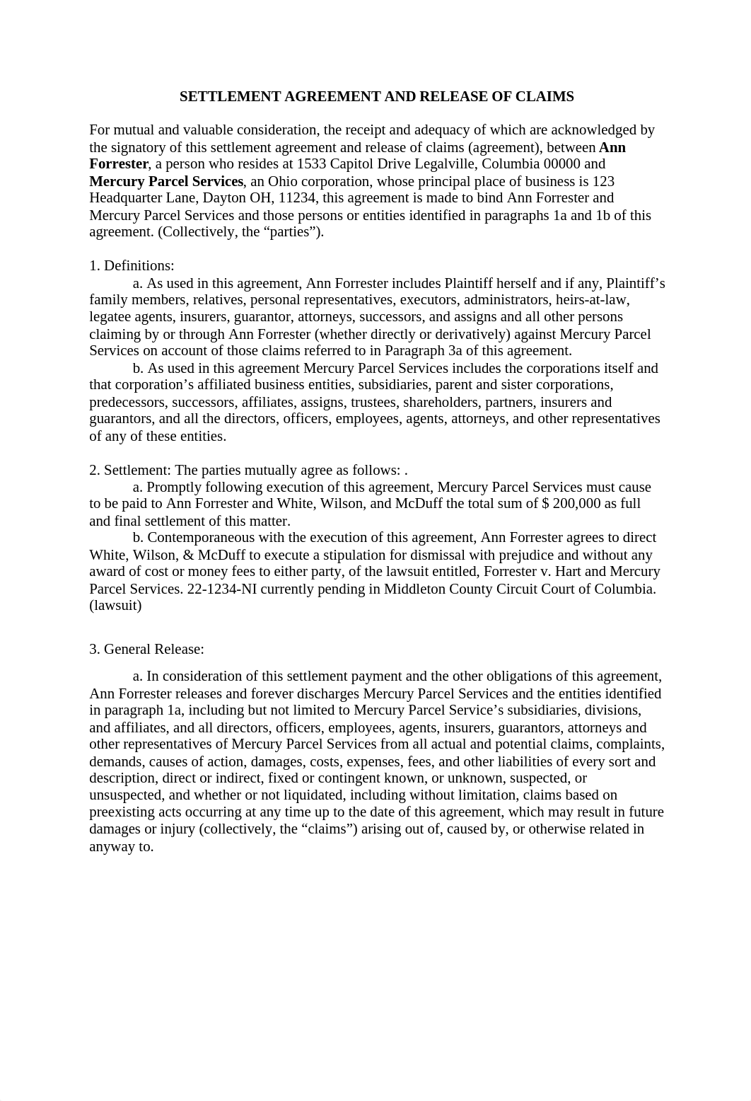 Week 12 SETTLEMENT AGREEMENT AND RELEASE OF CLAIMS .docx_d7bmjzwj4dd_page1