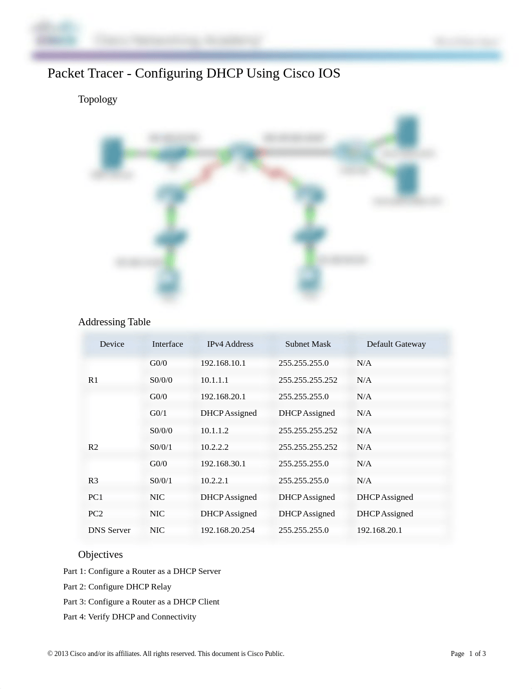 FIN8.1.3.3 Packet Tracer - Configuring DHCPv4 Using Cisco IOS Instructions.docx_d7c011oa4x5_page1