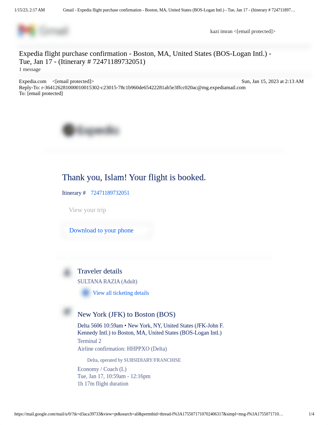 Gmail - Expedia flight purchase confirmation - Boston, MA, United States (BOS-Logan Intl.) - Tue, Ja_d7c0u7a80ga_page1