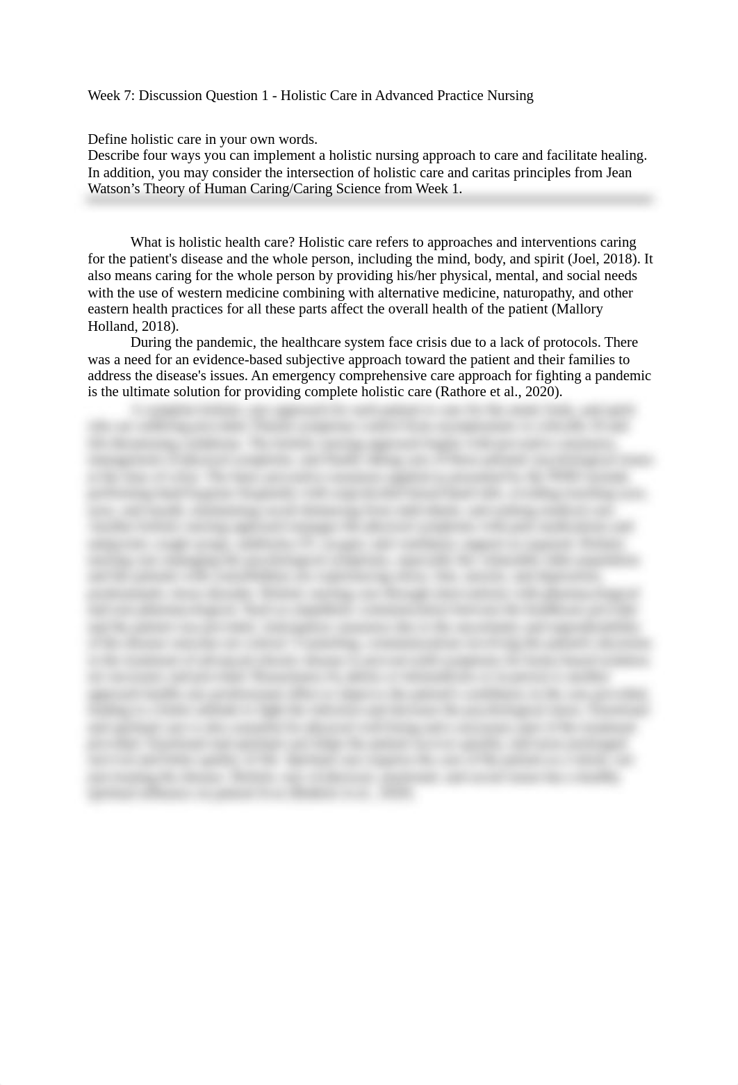 Week 7 Discussion Question 1 - Holistic Care in Advanced Practice Nursing.docx_d7ci92wcp9b_page1