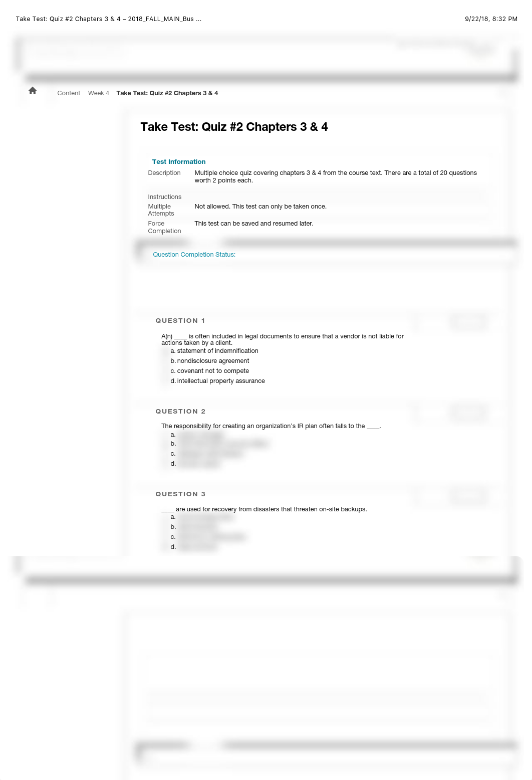 Take Test: Quiz #2 Chapters 3 & 4 - 2018_FALL_MAIN_Bus ....pdf_d7cra9c8490_page1