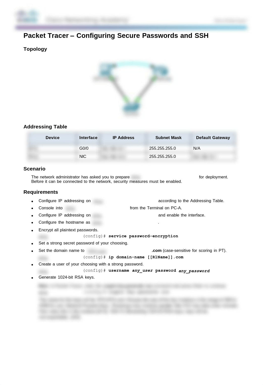 11.2.4.5 Packet Tracer - Configuring Secure Passwords and SSH - Jose D Nazario.pdf_d7crydvp7hx_page1