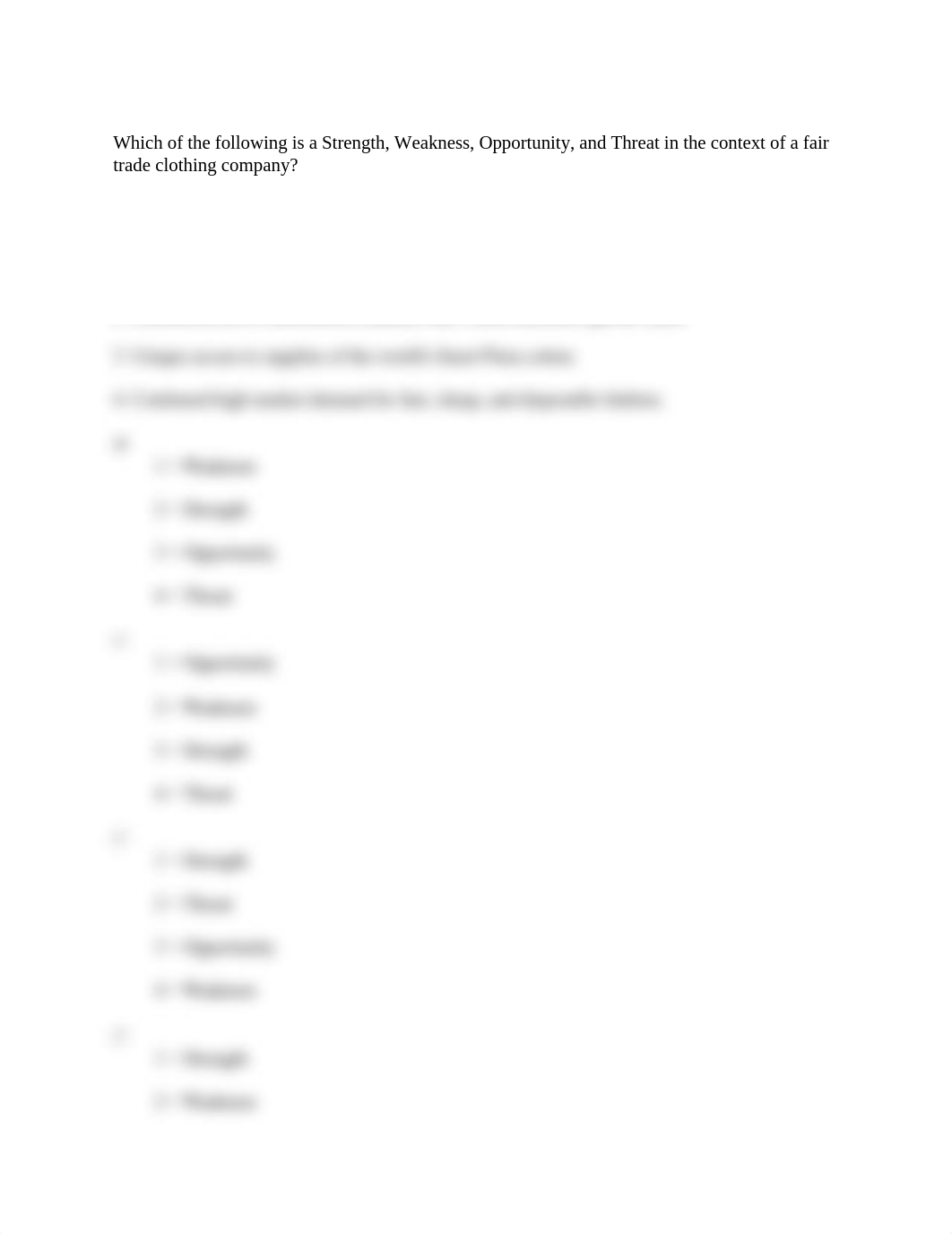 Which of the following is a Strength, Weakness, Opportunity, and Threat in the context of a fair tra_d7d2nze8glv_page1