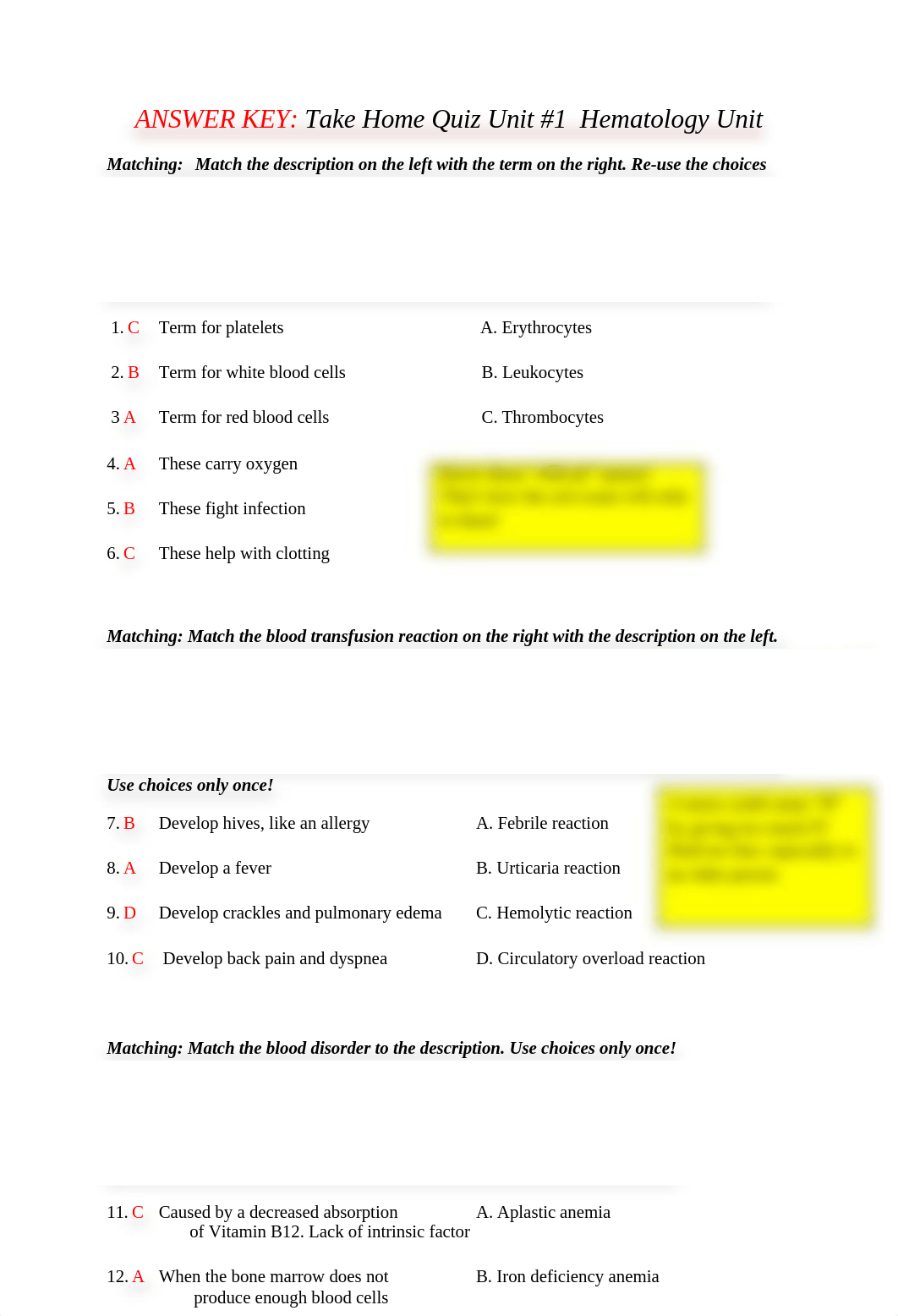 ANSWERS to Take Home Quiz Unit #1 Hematology (1).docx_d7dto4u5nhg_page1