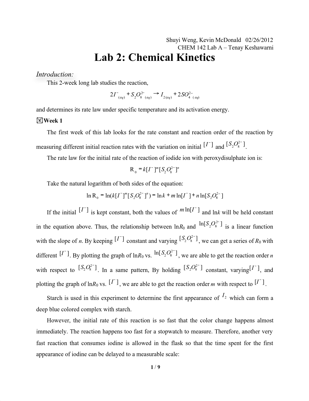 Chemistry Lab 2 Chemical Kinetics Report_d7ebar0u633_page1