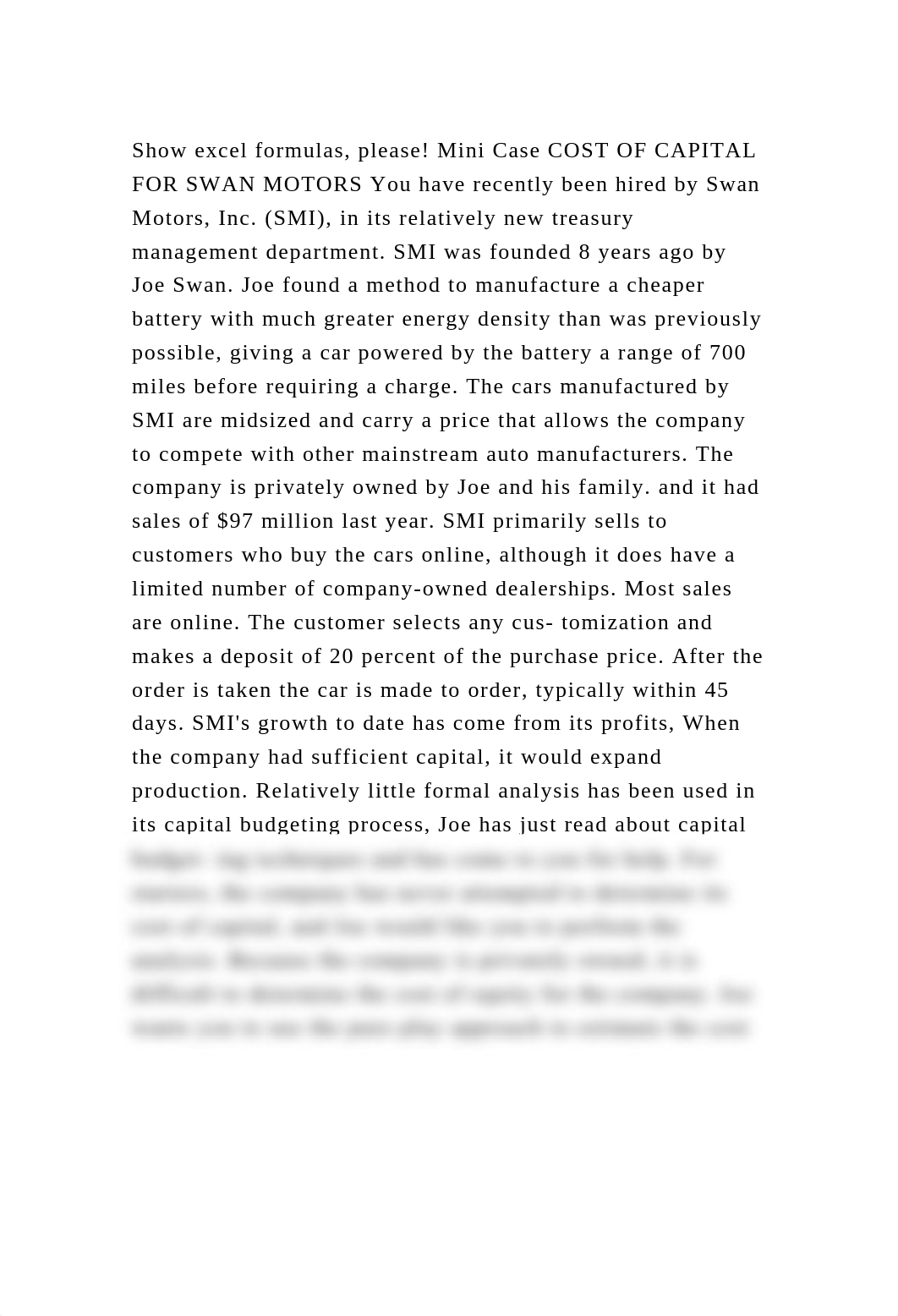 Show excel formulas, please! Mini Case COST OF CAPITAL FOR SWAN MOTO.docx_d7eqmqil35m_page2