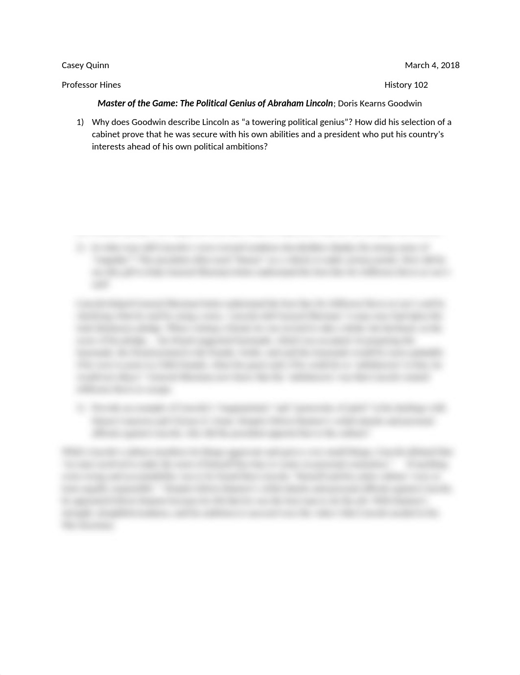 History 102 HW#9 Master of the Game The Political Genius of Abraham Lincoln.docx_d7fhj28un4n_page1