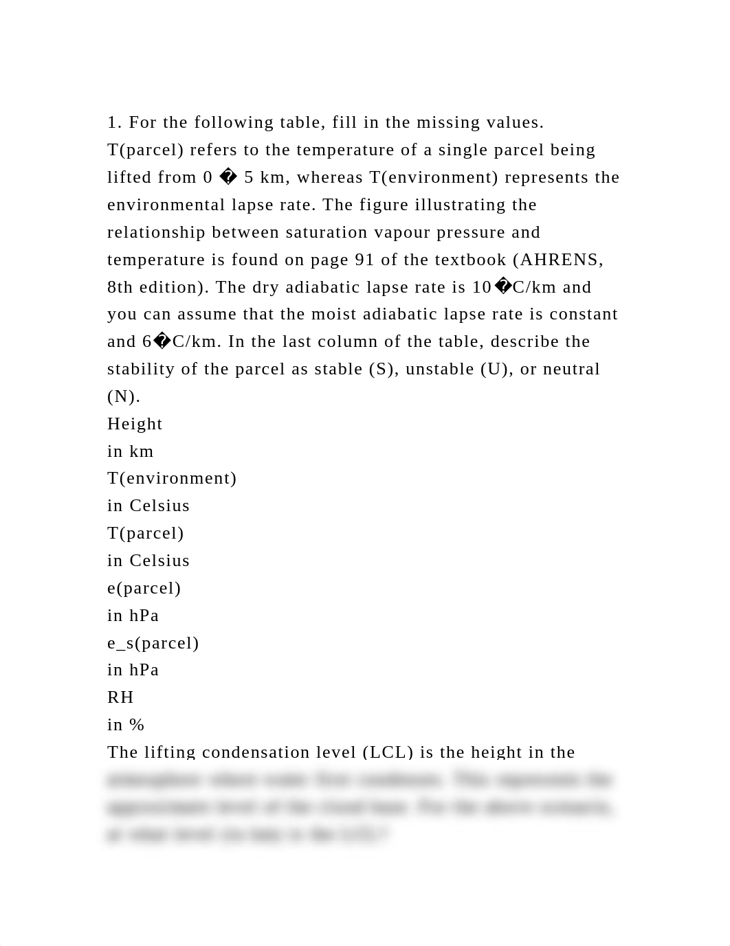 1. For the following table, fill in the missing values. T(parcel) re.docx_d7fyjwywajj_page2