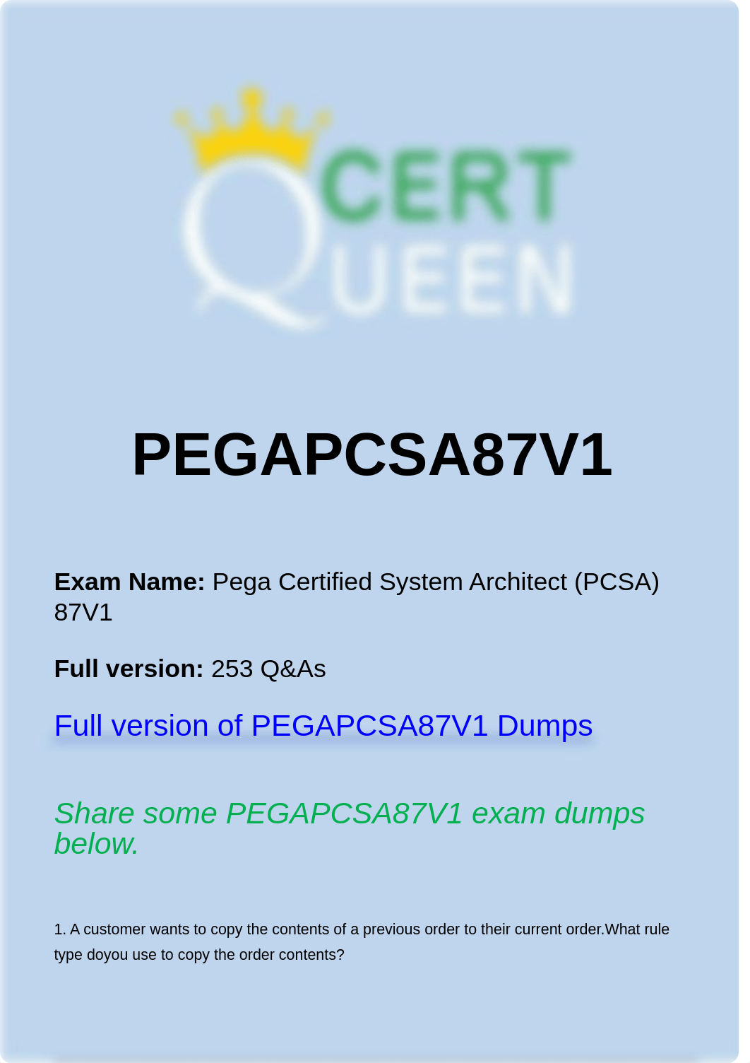 Pegasystems PCSA Version 8.7 PEGAPCSA87V1 Exam Dumps.pdf_d7gf277fztq_page1