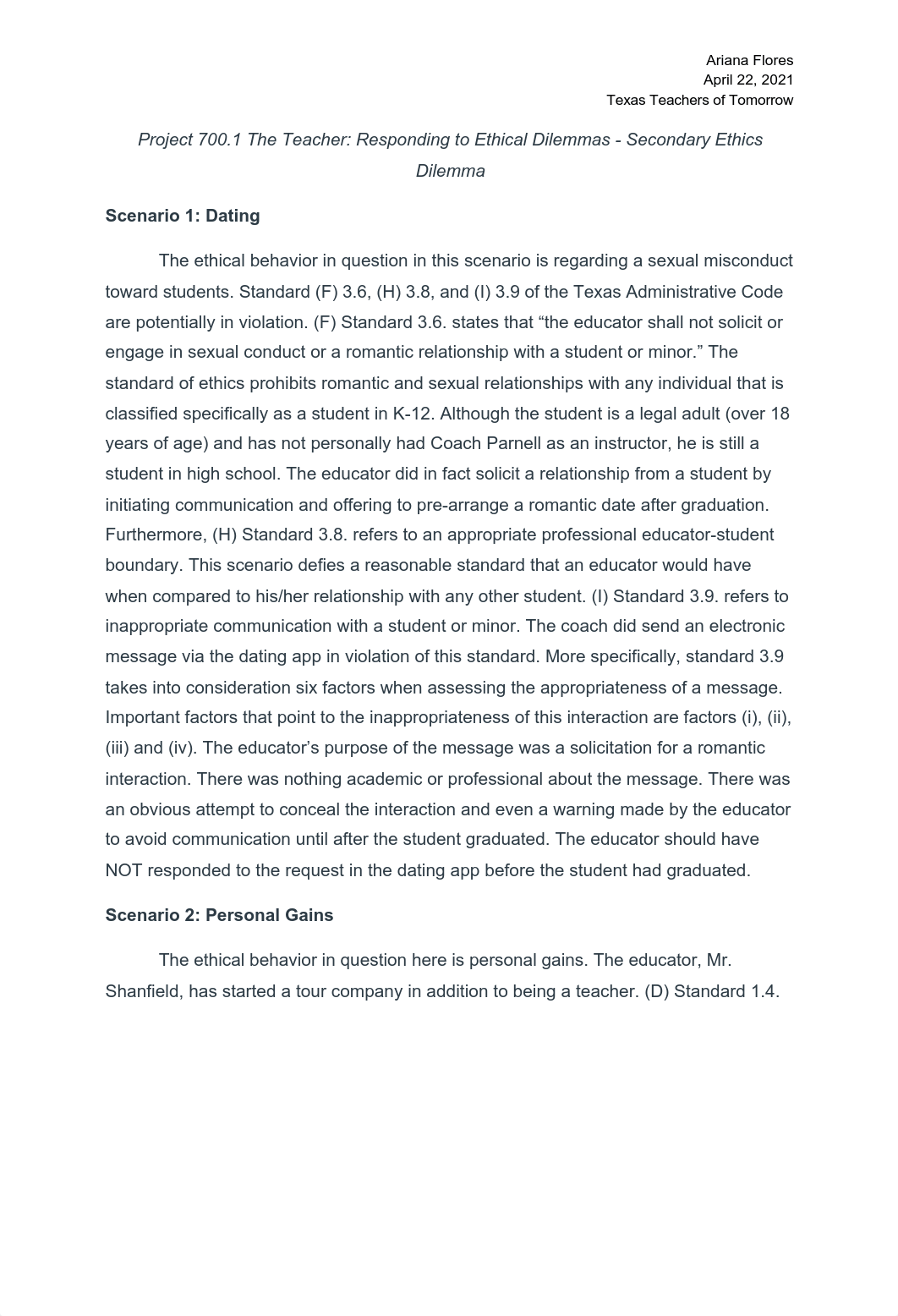 Flores - Project 700.1 The Teacher_ Responding to Ethical Dilemmas.pdf_d7gteuf8te5_page1