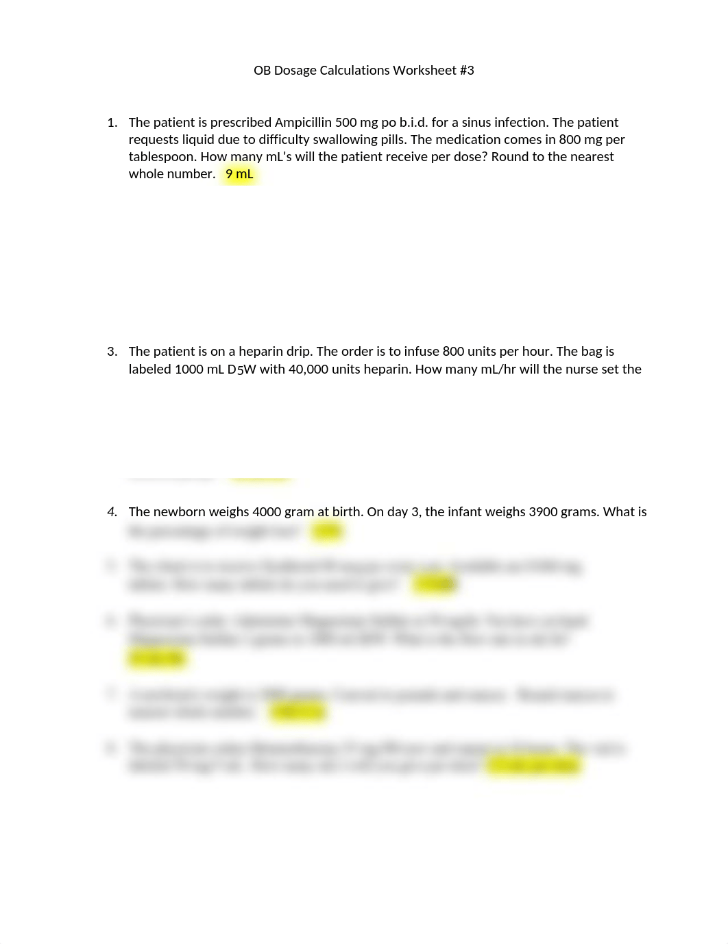 Denner.OB Dosage Calculations Worksheet 3.docx_d7i1cr3lo62_page1
