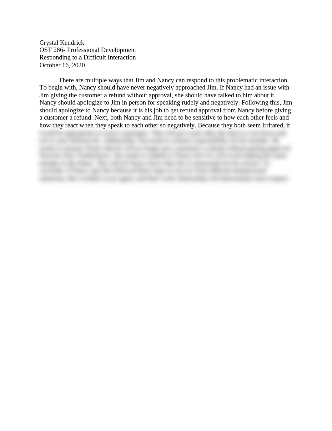 OST 286- Responding to a Difficult Interaction Ckendrick.docx_d7ibbtocepo_page1