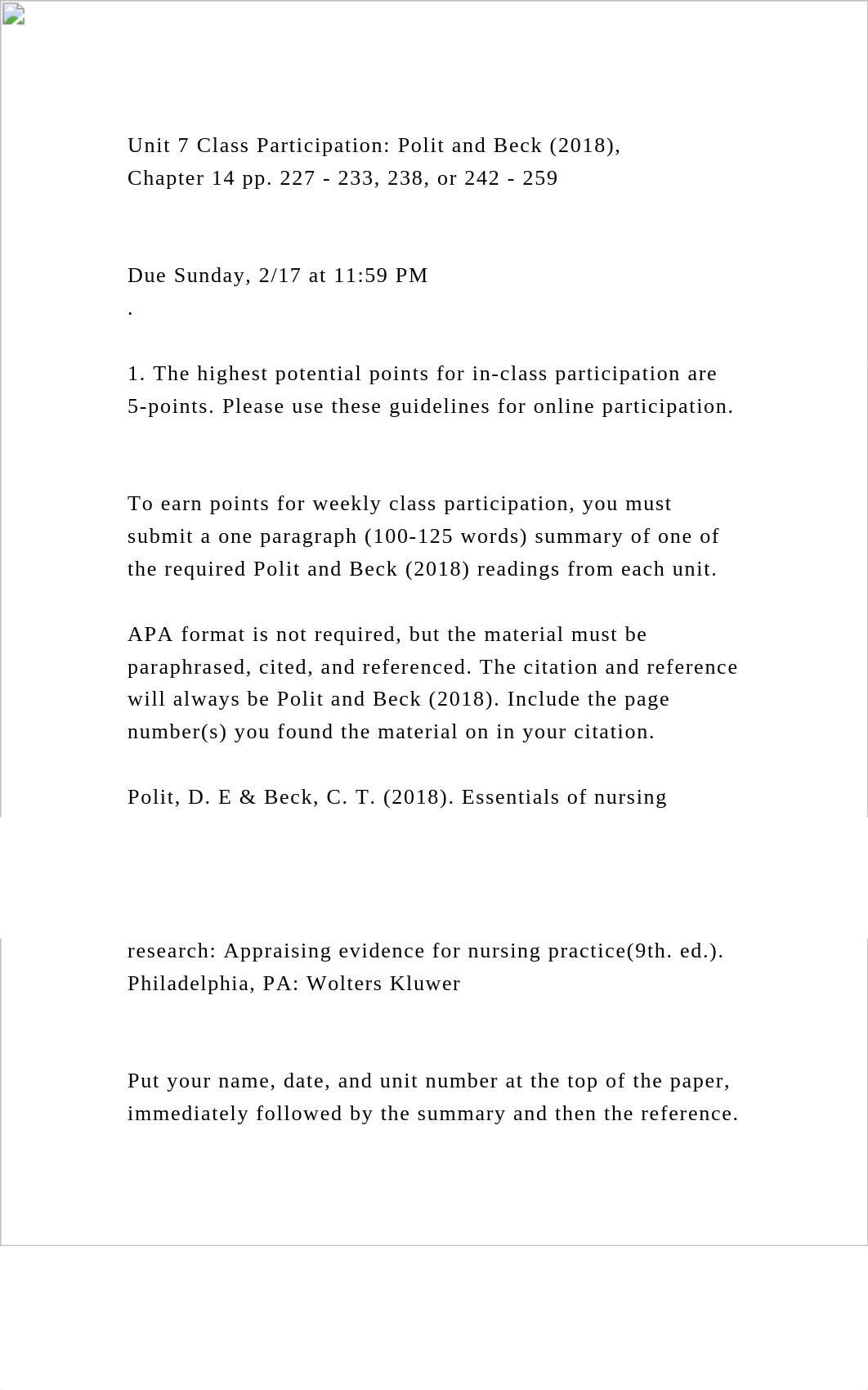 Unit 7 Class Participation Polit and Beck (2018), Chapter 14 pp. .docx_d7j5n5rnvxh_page3