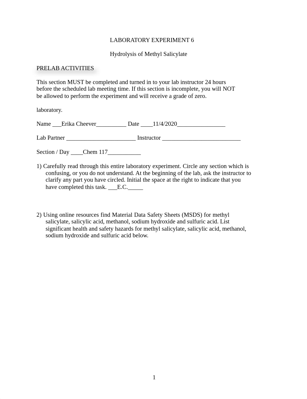 2nd draft LABORATORY EXPERIMENT 6 Hydrolysis of Methyl Salicylate.pdf_d7kqsa14jls_page1