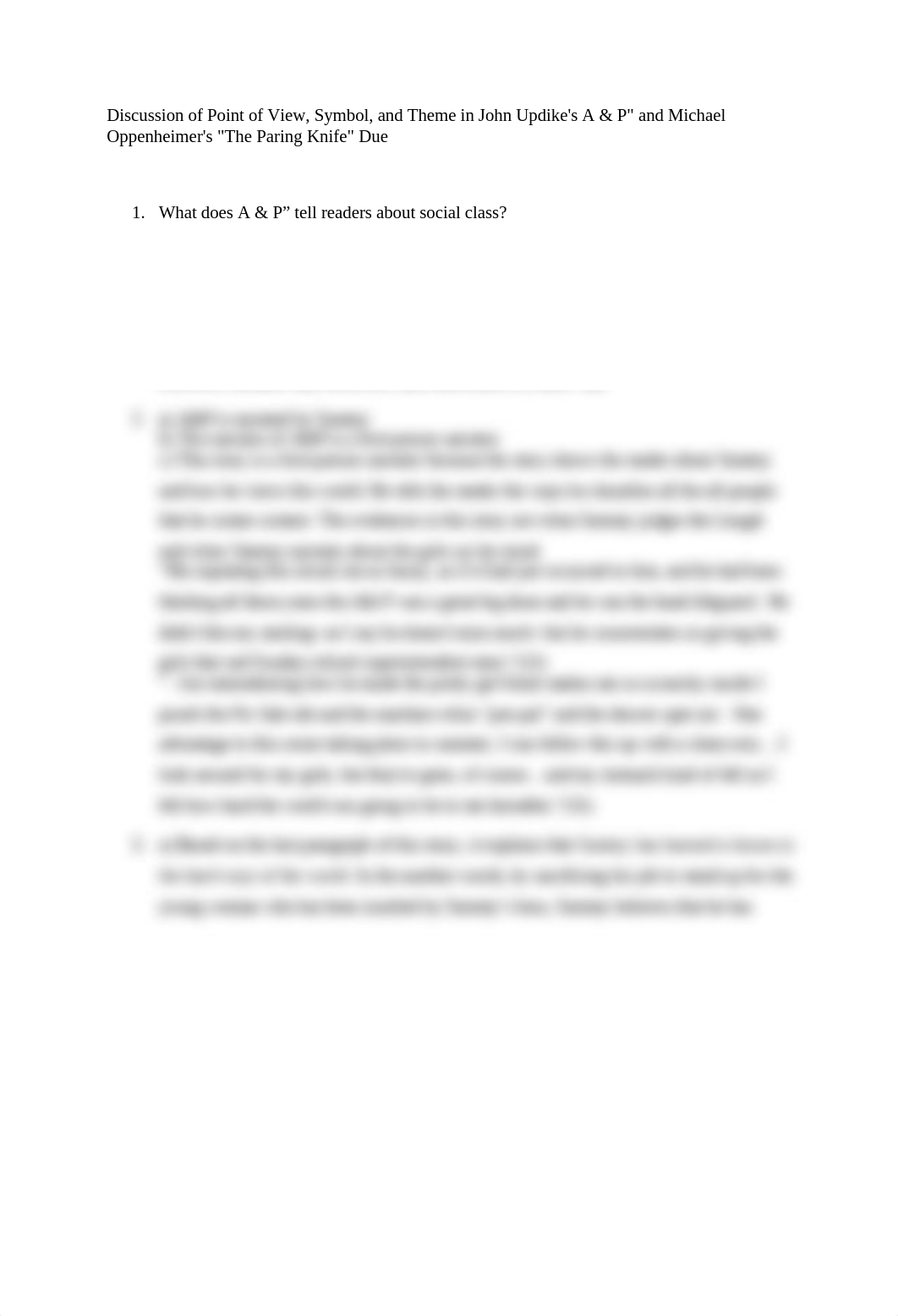 Discussion of Point of View John Updike's A & P and Michael Oppenheimer's The Paring Knife_d7l88gboa1w_page1