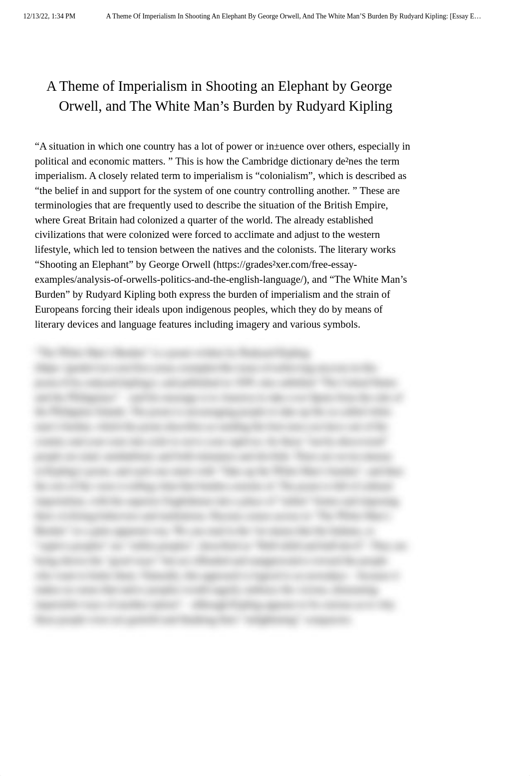 A Theme Of Imperialism In Shooting An Elephant By George Orwell, And The White Man'S Burden By Rudya_d7lti0usnbh_page1