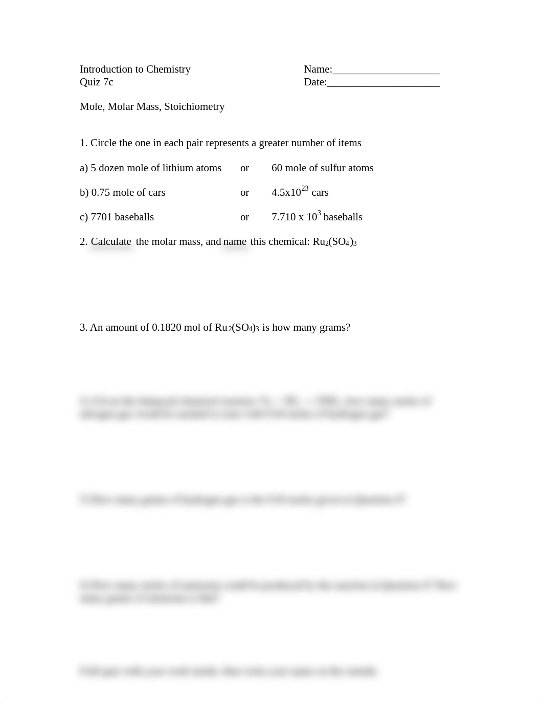 Lecture 08 Quiz 7 - Mole Molar mass Stoichiometry.pdf_d7ovmjfitlo_page1