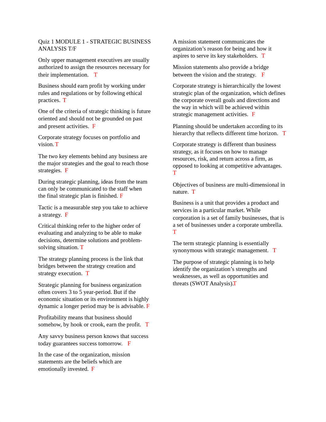 Quiz 1 MODULE 1 Strategic Business Analysis True False.pdf_d7p1rr5ttz5_page1