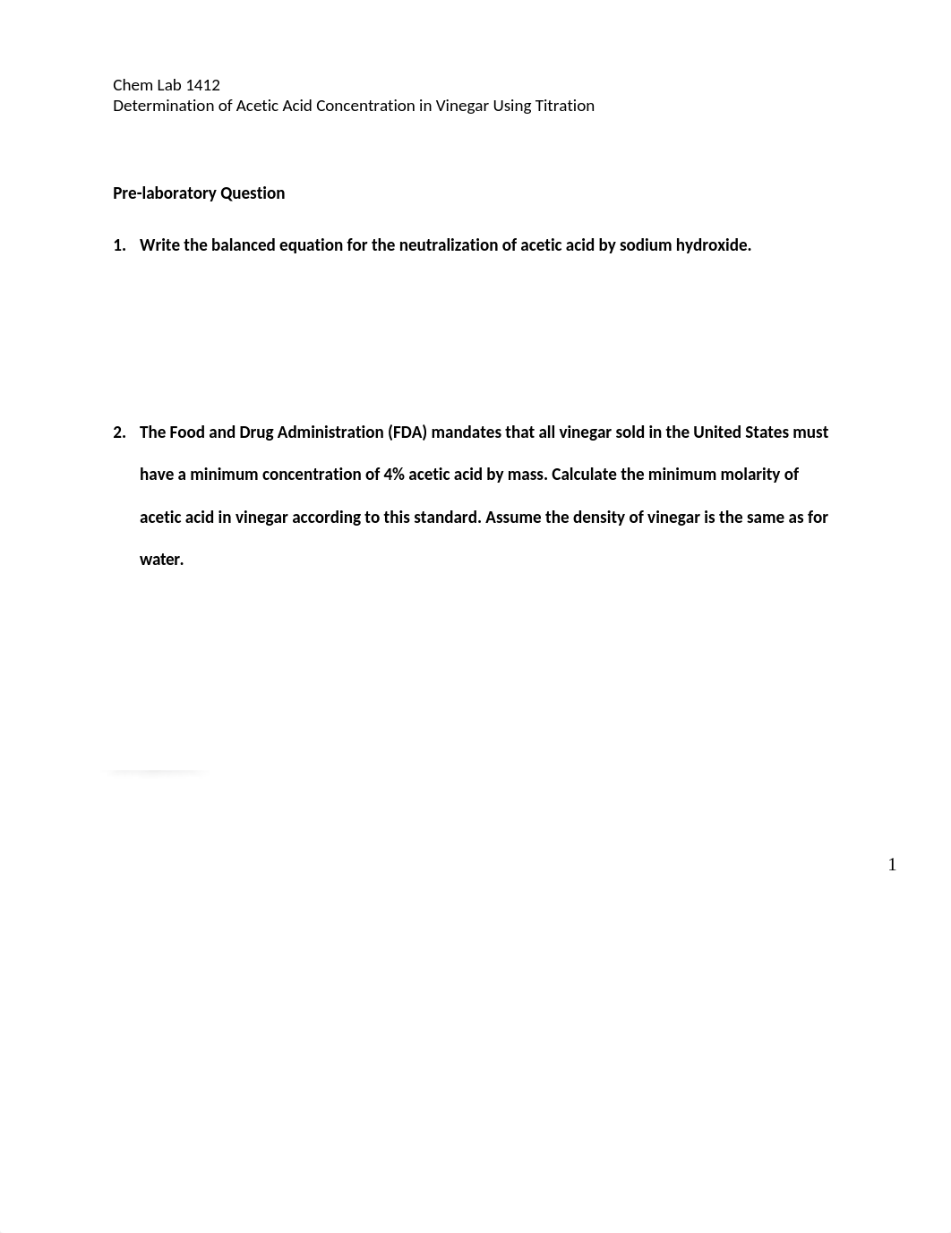 Chem 1412 Exp 2 Determination of Acetic Acid Concentration in Vinegar Using Titration.docx_d7paem5lwns_page1