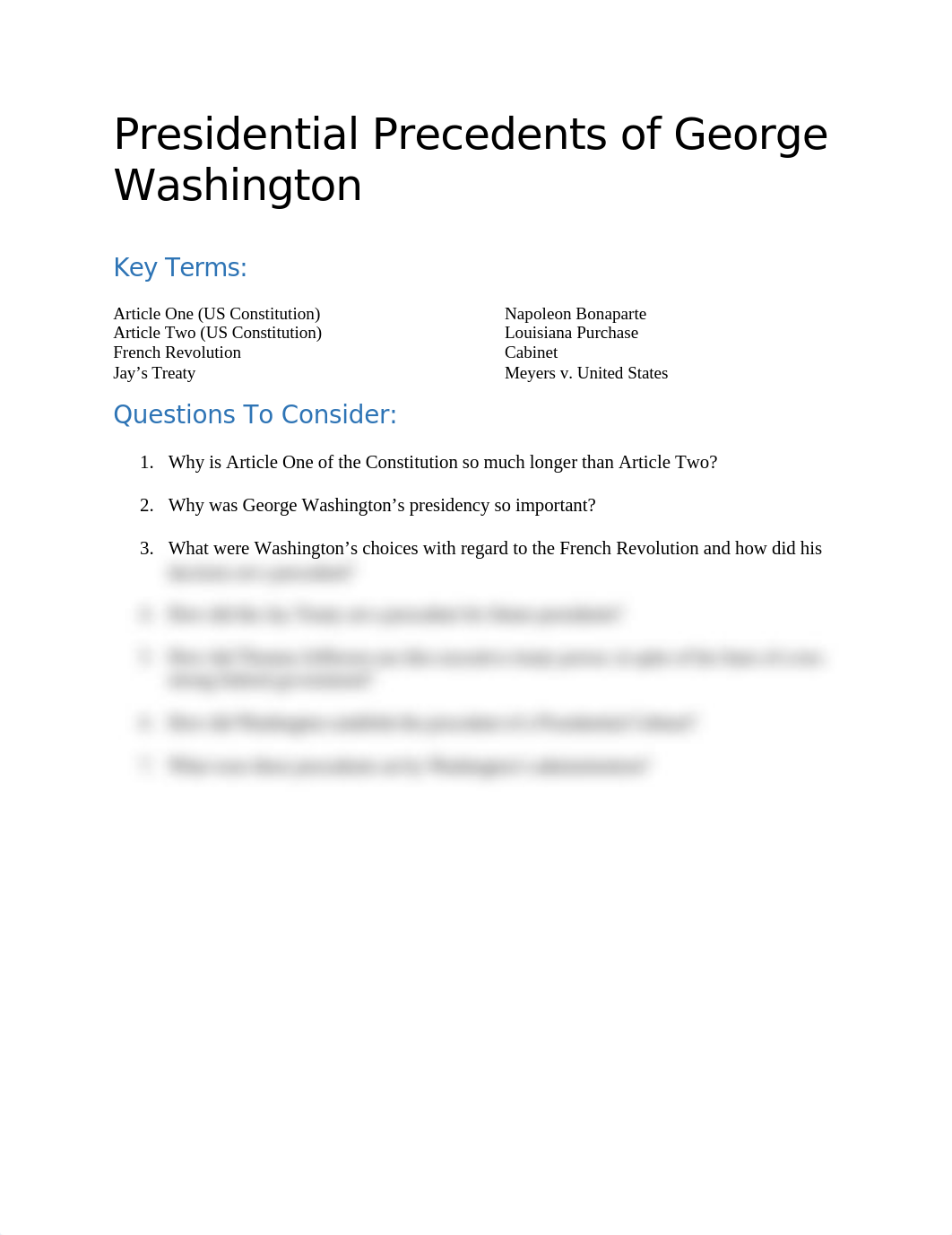 Presidential Precendents of Geroge Washington video worksheet.docx_d7ppqnj0je1_page1