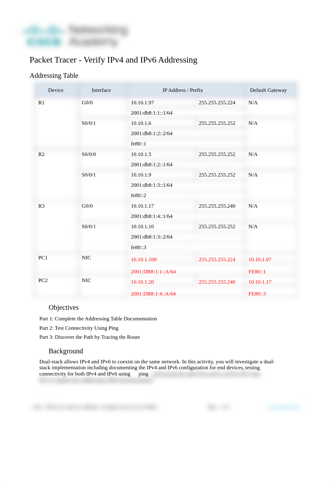 13.2.6 Packet Tracer - Verify IPv4 and IPv6 Addressing.docx_d7pq0kqssw9_page1