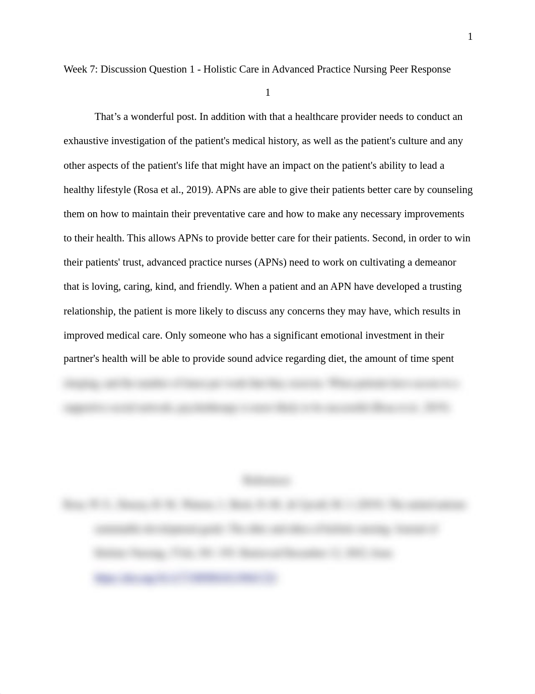 Week 7_ Discussion Question 1 - Holistic Care in Advanced Practice Nursing Peer Response 1.docx_d7ptbl69n0f_page1