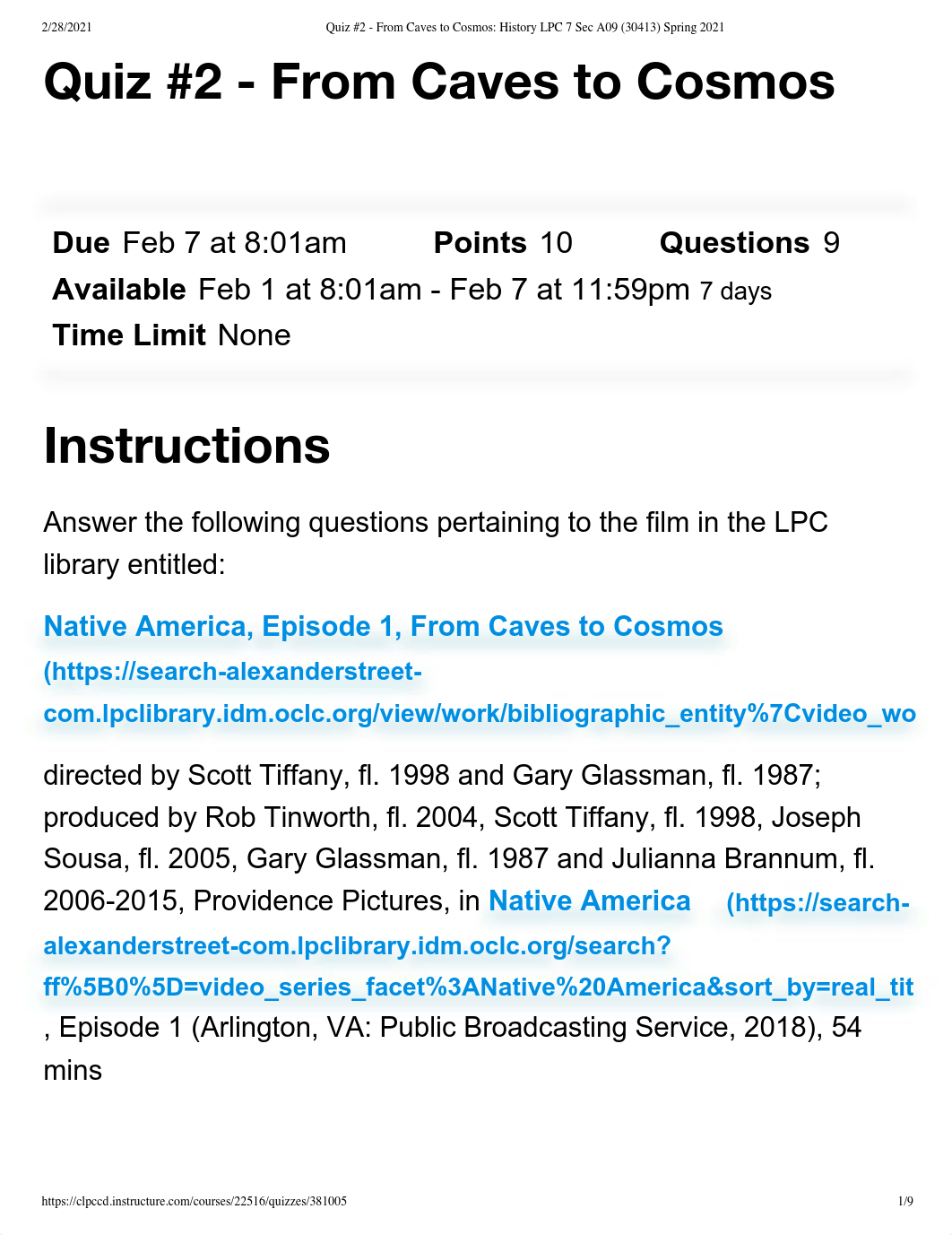 Quiz #2 - From Caves to Cosmos_ History LPC 7 Sec A09 (30413) Spring 2021.pdf_d7pwbha0qr9_page1