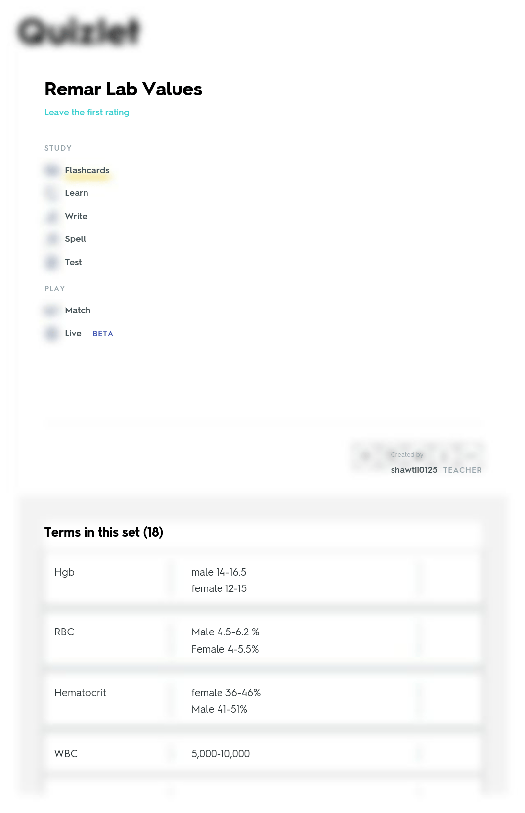 Remar Lab Values Flashcards _ Quizlet.pdf_d7qa1iujj0g_page1