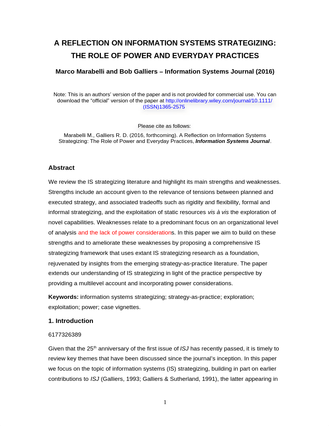 A REFLECTION ON INFORMATION SYSTEMS STRATEGIZING- THE ROLE OF POWER AND EVERYDAY PRACTICES.docx_d7s2do8qau8_page1