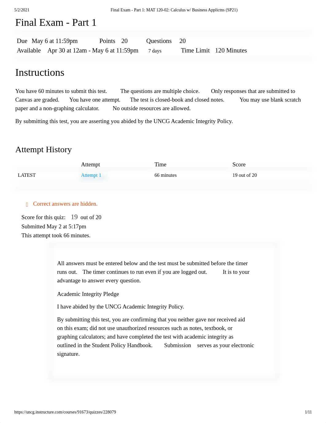 Final Exam - Part 1_ MAT 120-02_ Calculus w_ Business Applictns (SP21).pdf_d7s6ude53z3_page1