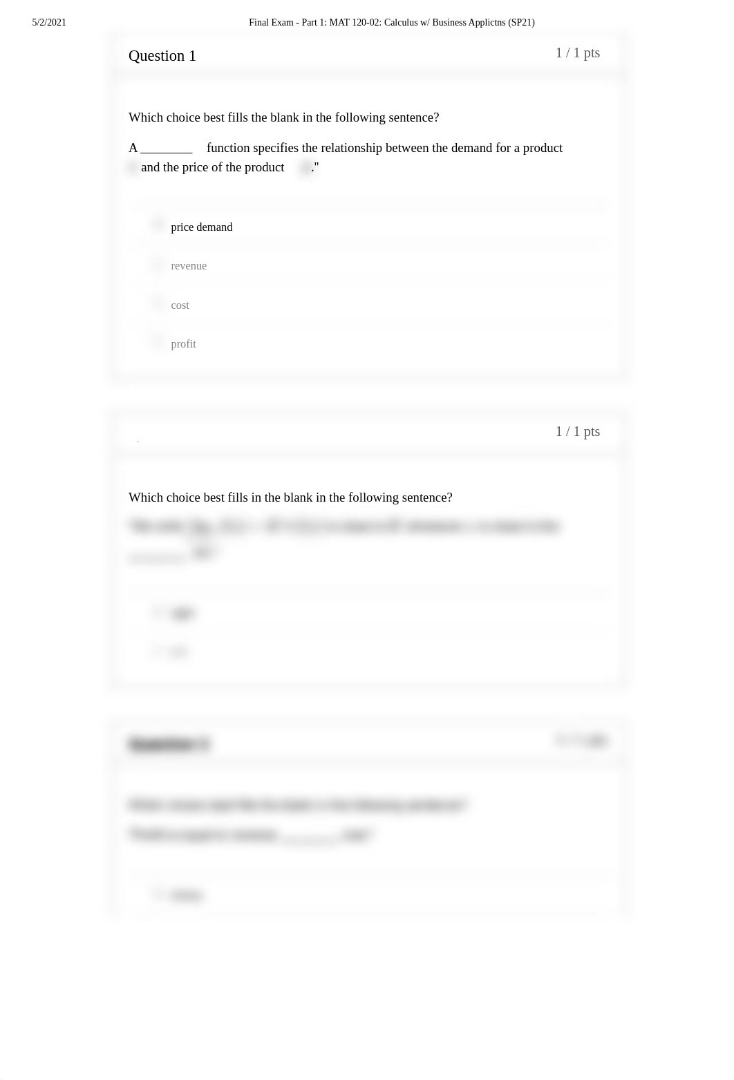 Final Exam - Part 1_ MAT 120-02_ Calculus w_ Business Applictns (SP21).pdf_d7s6ude53z3_page2