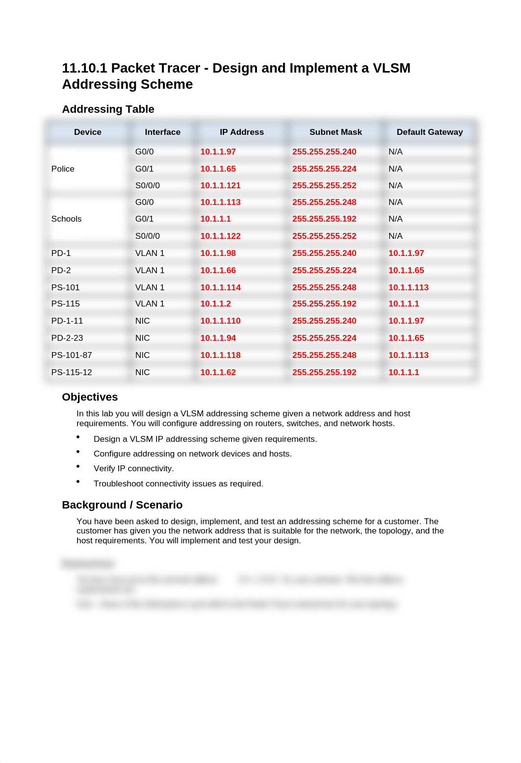 11.10.1 Packet Tracer - Design and Implement a VLSM Addressing Scheme.docx_d7sys61sdj2_page1