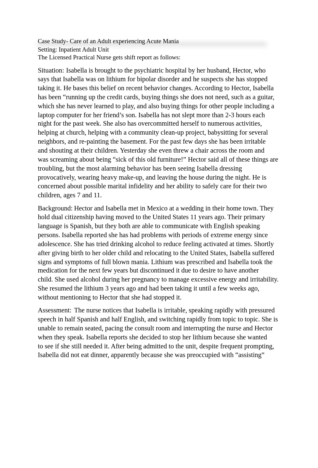 case study Assessment and Care of an Adult experiencing Acute Mania                _.docx_d7t1ysvtbo1_page1