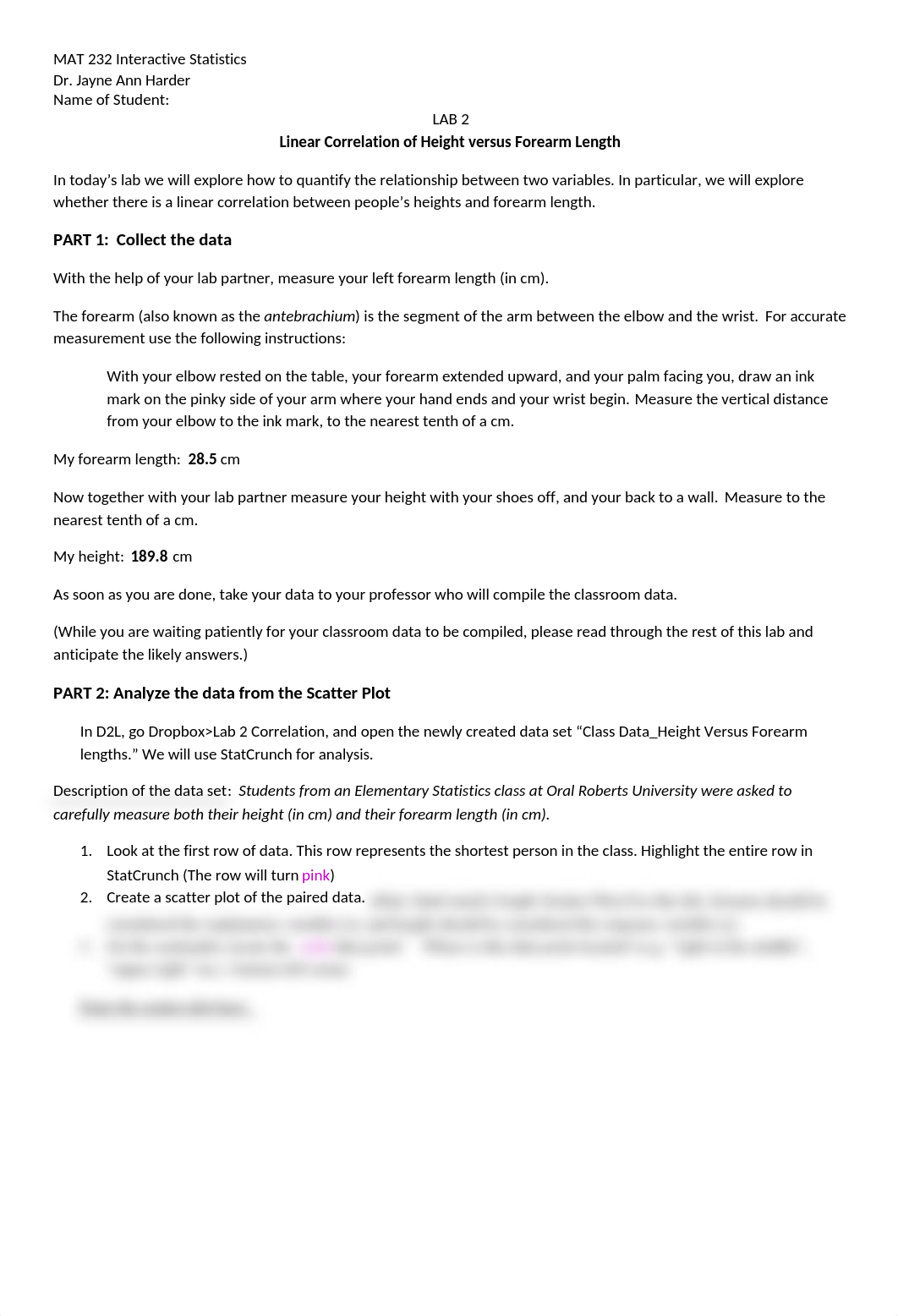 Lab 2 - Correlating Forearm Length to Height Lab.docx_d7t532qp86g_page1
