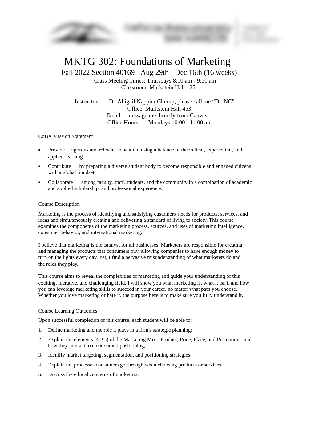 MKTG 302 Fall 2022 Syllabus (40169) - Dr. NC.pdf_d7toau34slt_page1