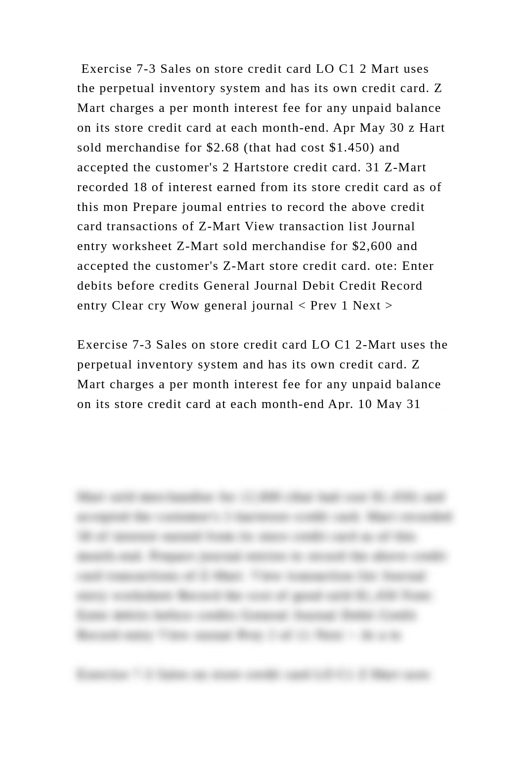 Exercise 7-3 Sales on store credit card LO C1 2 Mart uses the perpetu.docx_d7u7kmxr5j6_page2