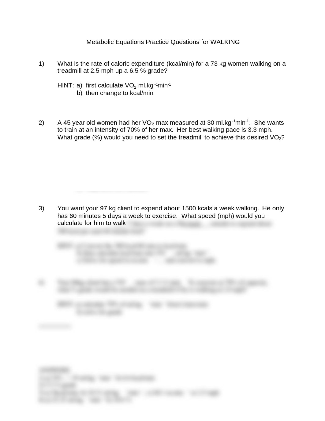 Metabolic Equations Practice Questions for WALKING_d7u7whw7vnt_page1